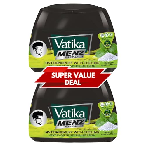 Vatika Naturals Menz Anti Dandruff with Cooling Styling Hair Cream - 140ml x 2 | Enriched with Menthol & Dead Sea Mineral | With Cooling Effect - Super Value Pack of 2