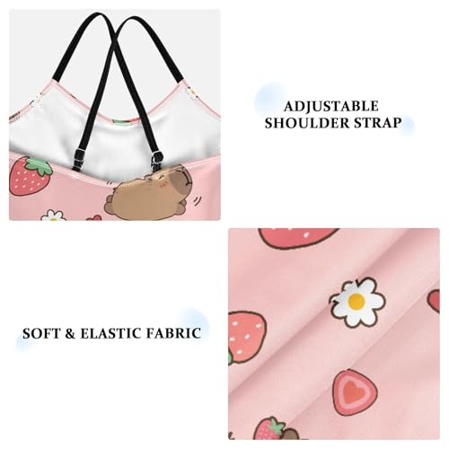 Girls One Piece Swimsuits Capybara with Cute Strawberry Cute Swimwear Bathing Suits 3-10T3