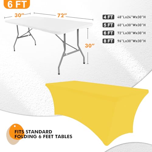 Image of SEPARO 2 Pack 6 Ft Yellow Table Cover Fitted Rectangular Tablecloth Stretchable Fabric Table Cloth 6 ft Wrinkle-Free for Party Tradeshows Banquet Weddings Cocktail