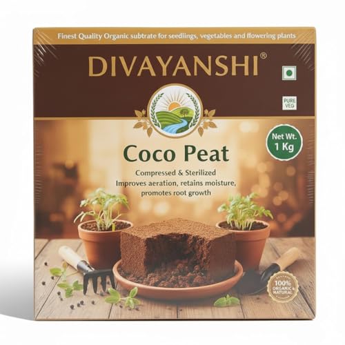 Image of Divayanshi Cocopeat Block for Plants & Gardening | 100% Natural Organic Growing Medium | High Water Retention Soil Conditioner for Home Garden, Nursery & Pots- 1kg