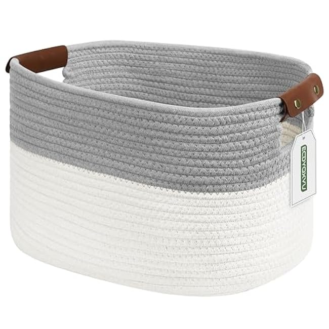 Cotton Rope Basket , Storage Baskets with Handle, 15x10x9 Inch Woven Basket for Shelves, Laundry, Towels, Clothes, Books, Toys (Black 1Pack)