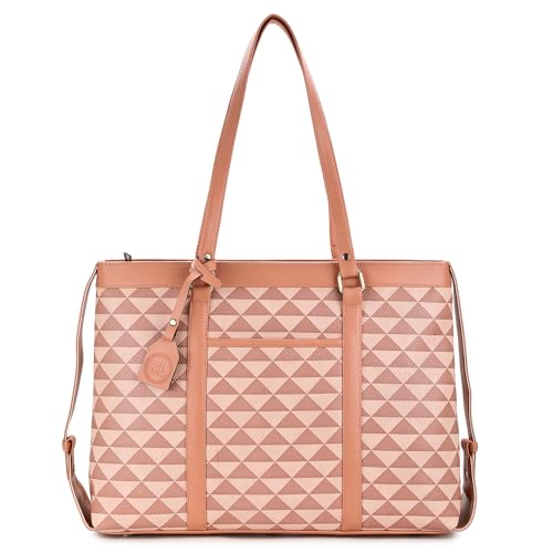 K London Stylish Women's Office Bag - Vegan Leather Laptop Tote for Professional & Casual Work Use | Spacious, Durable and Elegant Shoulder bag | Handbag | 15.6 inch Laptop(2305_P) (Peach)