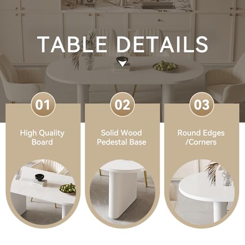 Image of homary Oval Dining Table for 4-6, 63 inch-79 inch Extendable Kitchen Table, Japandi Wooden Dining Room Table with Pedestal Base (White, 63 inch-79 inch (Seats 4-6))