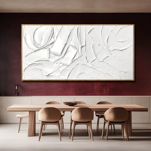 Image of XIANSHOU White Artwork for Walls Contemporary Abstract Art Hand Painted 29 inchx58 inch Line Art Wall Decor Large Wall Art for Living Room Bedroom Hotel