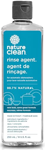 Image of Nature Clean All Natural Dishwasher Rinse Aid Cleaner, Liquid Dishwasher Rinse Agent Spot-Free Glass & Cutlery in Hard Water, Non-Toxic Dish Washer Drying Agent & Stain Remover, 8 oz/250ml, Pack of 1