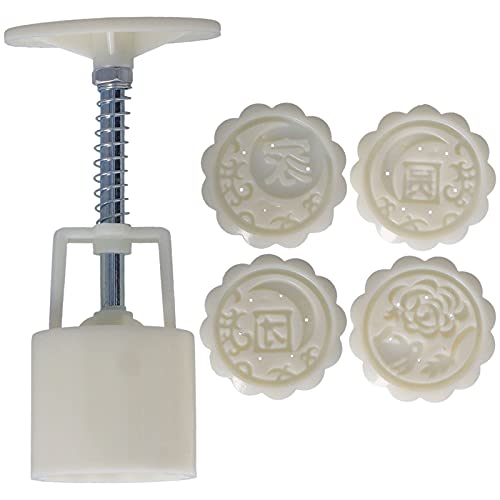 Stampo per torta di luna a pressione manuale, 50 g, fai da te, per torte, dolci, biscotti, con 4 timbri rotondi per la cucina (Riunione di famiglia cinese)