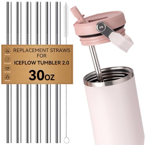 Image of Metal Straws for Stanley IceFlow 30 oz 2.0 Flip Straw Lid Tumbler, Stainless Steel Replacement Straws for Ice Flow 30oz Cups,7mm & 9.4mm Size Options-Check Numbers on Lid Before Order(9.4mm)