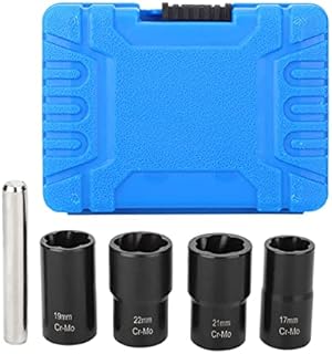 KIMISS Twist Socket Set,Chrome-Molybdenum Steel 5Pcs Twist Socket Set Locking Wheel Nut Bolt Stud Extractor Removers 17mm 19mm 21mm 22mm Socket
