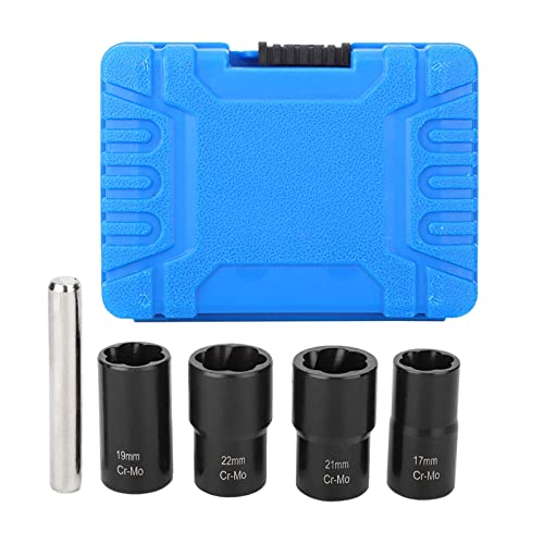 KIMISS 5Pcs Socket Set, Includes 1/2in Drive Lug Nut Remover Tool and 17mm 19mm 21mm 22mm Sockets, Locking Wheel Lug Nut Bolt Stud Extractor Tools Kit