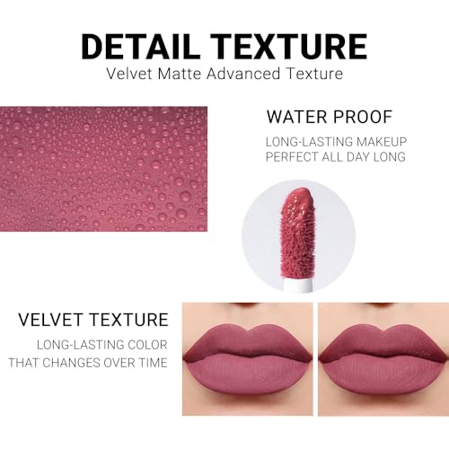 Image of evpct 1Pcs Mauve Matte Liquid Lipstick Lip Gloss Glossy Set for Black Women 24 Hour Pink Silky Velvet Lipstick labiales matte larga duracion mate 24 horas originales 01#