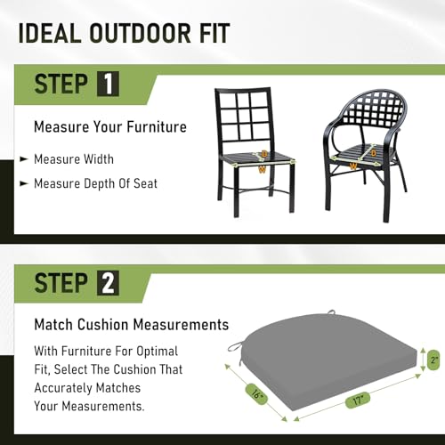 Image of Basic Beyond Outdoor Chair Cushions Set of 4, Outdoor Cushions for Patio Furniture, Water Resistant Patio Chair Cushions with 2 Ties, 17x16x2, Light Grey