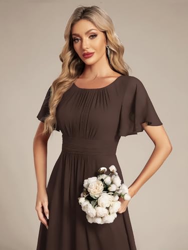 Image of Ever-Pretty Women's Spring Elegant Round Neck Short Sleeve Chiffon Empire Waist Floor Length Formal Dresses Bridesmaid Dress