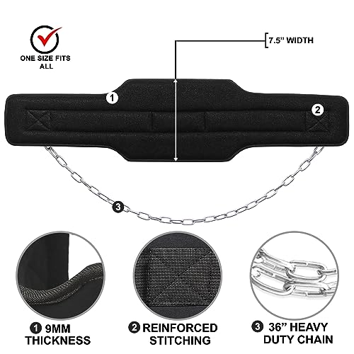 Stealth Sports Dip Belt Heavy Duty 36 Inch Chain Weight Belt-Weight Lifting Powerlifting Bodybuilding 7.5” Wide 9mm Thick Neoprene Padded Back Support Gym Training Pull Up Belt Workout Dipping Belt - Image 6