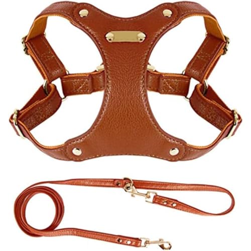 REENEW 犬用ハーネス、ドッグハーネス、犬用ハーネスとリードのセット、ソフトレザー、引っ張りなし、通気性、引っ張りなし、調整可能、耐久性のある犬用ハーネス、大型犬に適しています 簡単な散歩トレーニングペット用品(L)