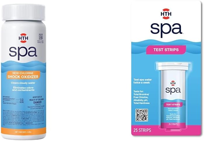 HTH Spa 86135 Non Chlorine Shock Oxidizer 2.25 lbs & 86138 Test Strips 25 Count Spa Hot Tub Water Care