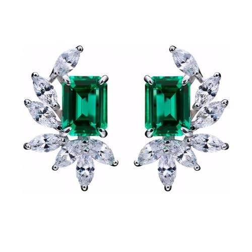 14K Gold Earrings Featuring 5-Carat Square Emerald & Moissanite, Dazzling Jewelry for Women, Elegant Green Studs for Women's Any Outfit