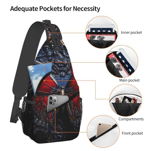 Mochila pequeña de bandolera para pecho unisex roja mariposa miniatura 4