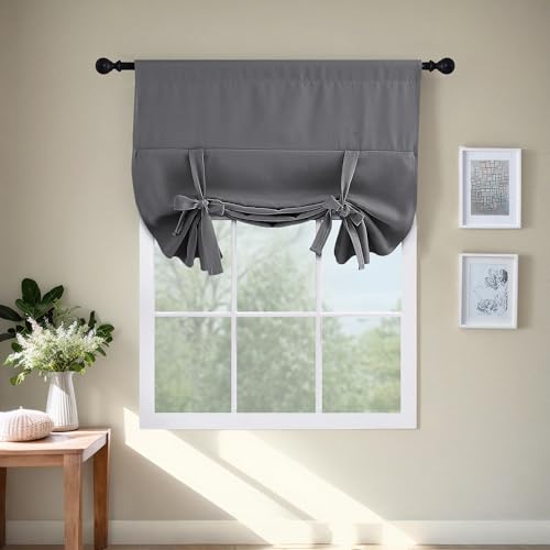 NICETOWN Grey Blackout Curtain for Bathroom Thermal Insulated Tie Up