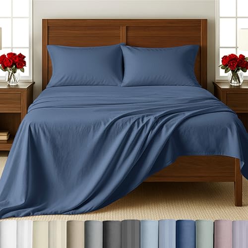 California Design Den Luxury Split King Adjustable Bedsheets Set, Soft 100% Cotton, 500 Thread Count Sateen, Snug Fit, Includes Twin-XL Fitted Sheets (Split King, Navy Blue)