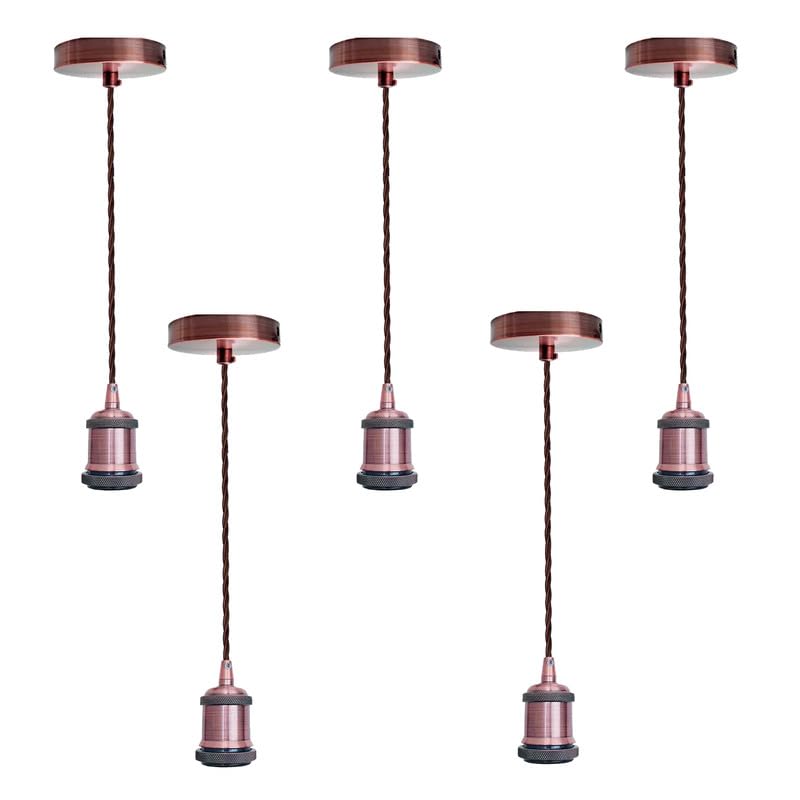 LEDSone 5 Pack Metal E27 Pendant Light Fitting with Twisted Cable Ceiling Pendant Light E27 Vintage Antique Brass Pendant Light for lamp Holder Fitting for Restaurant