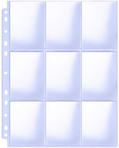 Trading Card Sleeve Pages, PANDRI 100 Pack 9 Pocket Trading Card Storage Album Pages 11 Holes Fit 3 Ring Binder