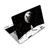PLIGREAT Minimalistische Handgezeichnete Laptop Skin Aufkleber Im Erdstil Passend Für 12 13 13.3 14 15 Zoll Laptops Mond Astronauten Muster Universell Abnehmbare Notebook Kunst Aufkleber