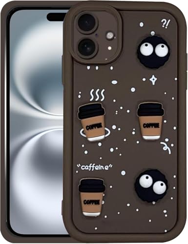 Image of GoldKart Back Case Cover Compatible for iPhone 16 Plus | Cute Fun Cartoon 3D Ball Coffee Silicone Case | Full Body Protection Back Cover for iPhone 16 Plus - Brown