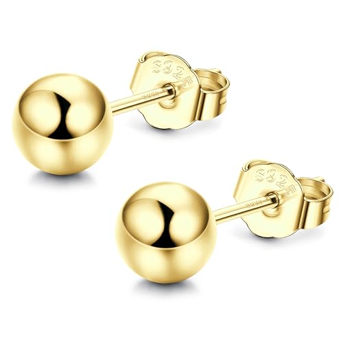 CASSIECA Pendientes Plata de ley 925 para Mujeres Hombres 7mm Pelota Pendientes Hipoalergenicos Mujer Oro