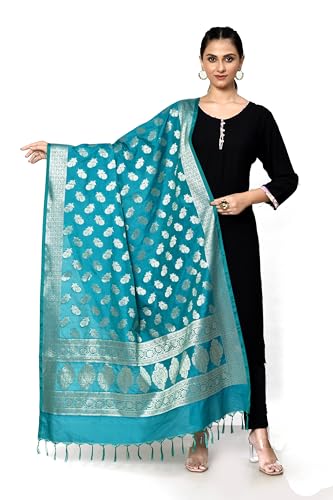 Banarasi Dupatta for Women – Kataan Silk Blend, Light Gold Zari Work, Ethnic Shawl/Scarf