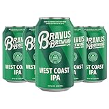 Bravus West Coast IPA Non - Alcoholic Craft Brew 5 Pack - Simcoe and Citra Hops, Refreshing Flavor, Light on Calories - 12oz Cans