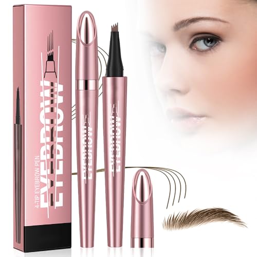 3D Wasserdichter Microblading Augenbrauenstift, 2025 Neu Upgrade Magie microblading eyebrow pen mit 4 Gabelspitze, augenbrauenstift wasserfest für Natürliches Make up (Hellbraun)