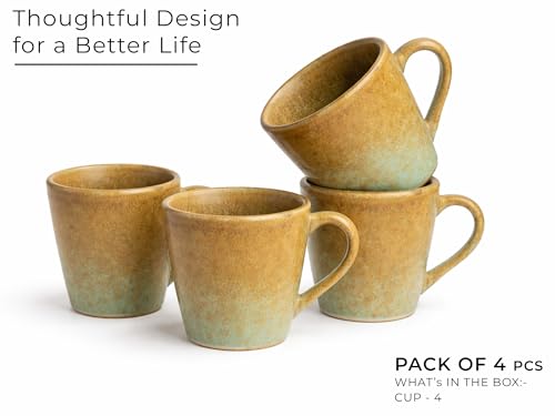 Image of Bodhi House Handcrafted Ceramic Tea Cup Set of 4 Pieces (175 Ml), Stoneware Coffee Mug, Microwave Safe Tea Cup, Glossy Finish, Ideal for Daily use, Casual Gatherings and Gifting, Turquoise Copper