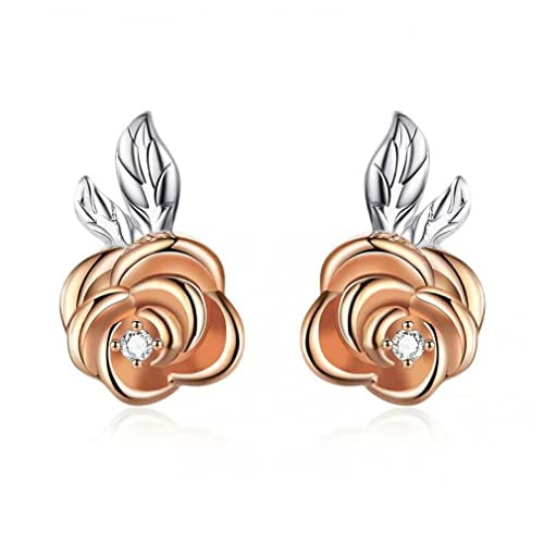 Boucles d'oreilles rose 3D en argent sterling anti-allergies pour femme