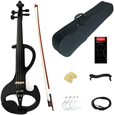 Kinglos 4/4 Black Grid Colored Solid Wood Intermediate-A Electric/Silent Violin Kit with Ebony Fittings Full Size (DSZA1311)