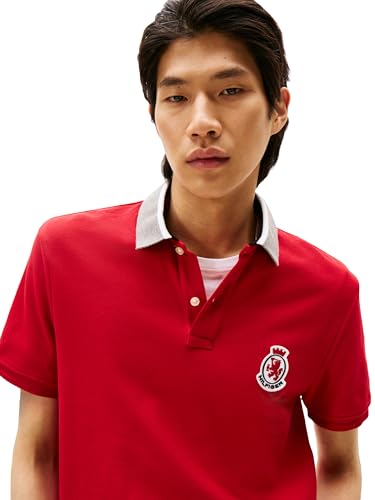 Camisetas polo casuales para hombre de Tommy Hilfiger, manga corta, corte regular con diseño de escudo y cuello miniatura 2