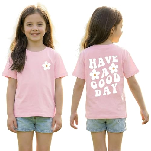 T-Shirt Mädchen Sommer Kurzarm Weisses Tshirt Kinder Baumwolle Tops für Mädchen Mode Druck Shirt Rundhals Sport Leicht Tshirts für Kinder (DE/NL/SE/PL, Alter, 5 Jahre, 6 Jahre, Regular, Rosa)