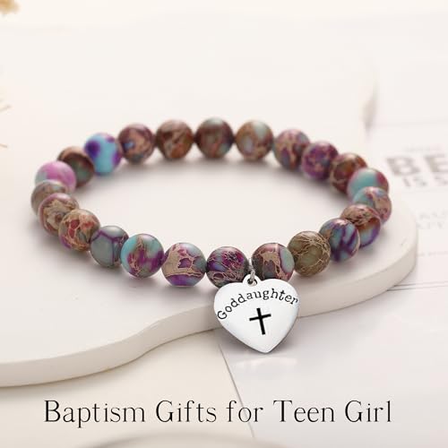 Image of Cross Bracelets for Women, Christian Gifts for Women Stocking Stuffers for Teens Cross Bracelet Imperial Nature Stone Bead Bracelet Confirmation Baptism Gift for Teen Girls Christmas Religious Gift Cathlic Faith Jewelry