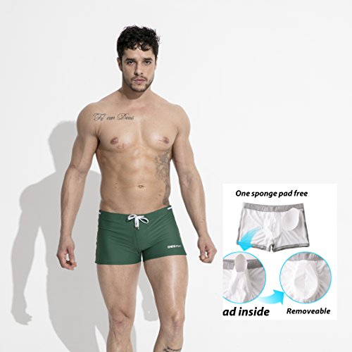 Mens Swim Trunks Nylon Swimwear Compression Swimsuit with Removable Pad 5