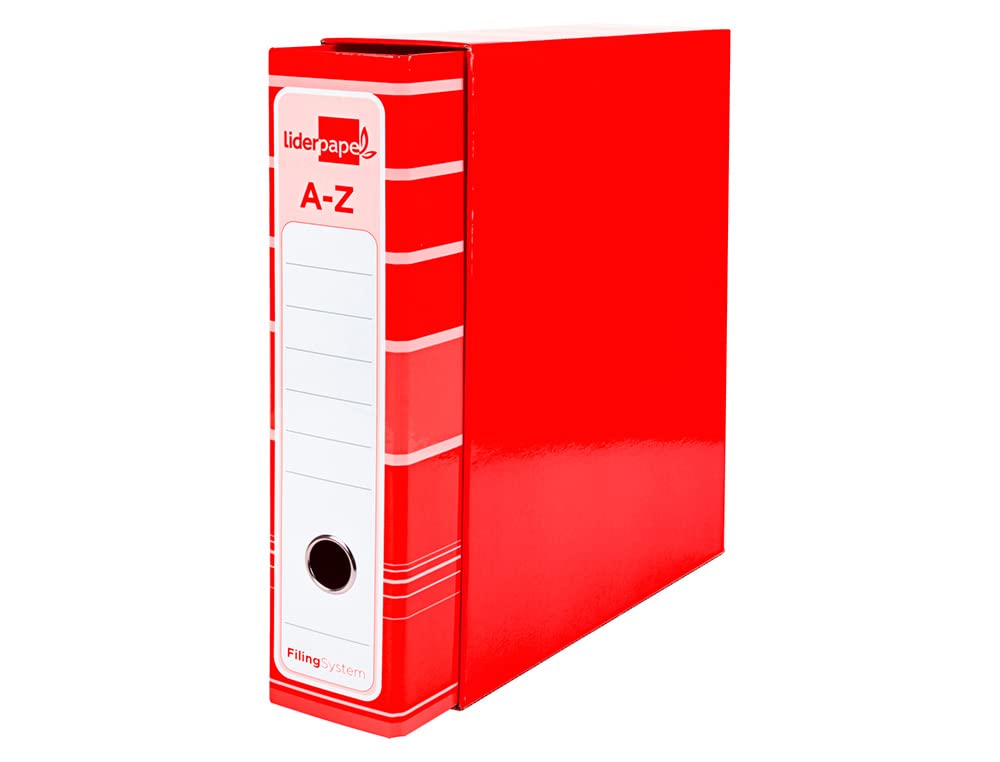 Classeur à levier Liderpapel A4 Filing System Doublé sans Ruban 80mm Rouge avec Boîte et Compresseur Métallique