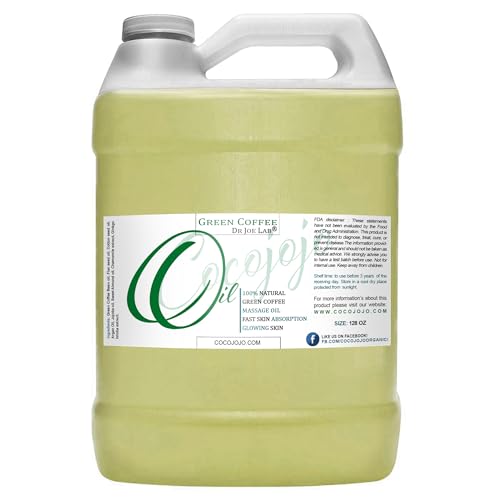 Green Coffee Bean Massage Oil - 128 oz / 1 Gallon - A Rich Blend of Ultra Nourishing Carrier Oils - Argan, Jojoba, Coffee, Botanical Extracts & More - Hydrating, Moistuzing, Soothing
