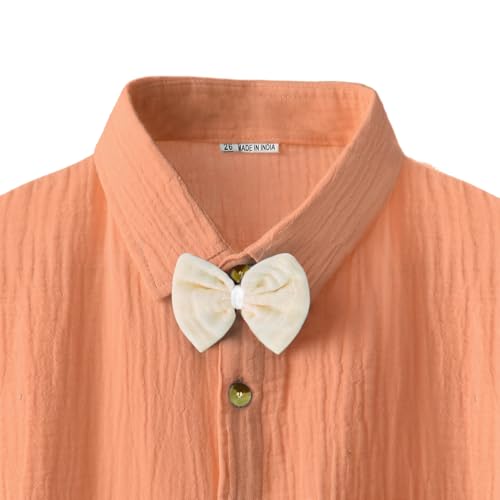 Image of Bold N Elegant Kids Linen Solid Shirt & Shorts Co-Ord Set|Stylish Party Short-Sleeve Shirt With Bow & Comfy Shorts|Cool & Comfortable Summer Wear