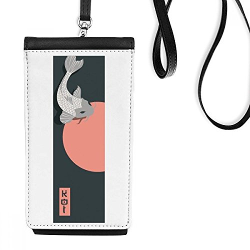Sac téléphone en cuir noir motif traditionnel poisson chinois avec pochette porte-monnaie
