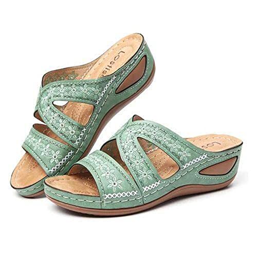 oiangi Women's Sandals Comfortable Wedge Sandals with Arch Support Summer Casual Fish Mouth Open Toe Slip-on Slipper Flower Hollow Platform Slides Flip Flops3