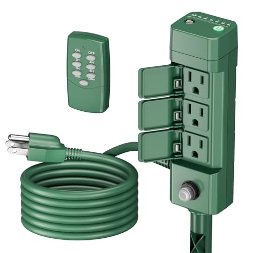 BN-LINK Outdoor Power Stake Timer, 100FT Wireless Remote Control, Dusk to Dawn Sensor for Outdoor...