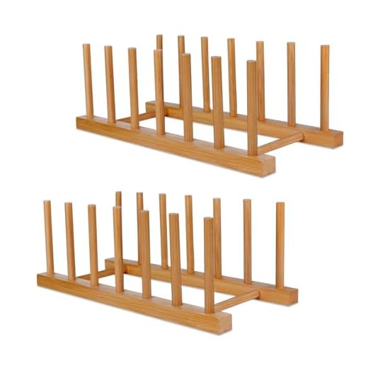 SAMEBUTECO Bamboo Wooden Dish Racks Plate Stand Holder Vertical Drainer Kitchen Cabinet Organizer for Dish, Pots, Lids, Bowls, Cups, and Cutting Boards and Books(2 Packs)