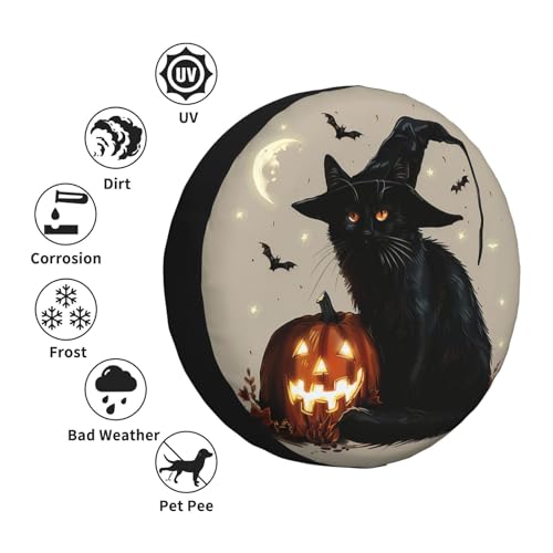 Image of Black Cat Spare Tire Cover Weatherproof Universal Halloween Decorations Wheel Protectors Wheel Covers for Rv Camper Travel Trailer SUV Truck 14 Inch