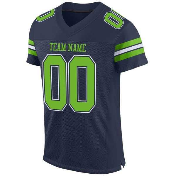 Customized Custom Football Jersey, Black Football Jersey, Football Jersey, Navy Neon Green-White Mesh Football Jersey, Football Jerseys, Football Jerseys for Men, Custom Jersey