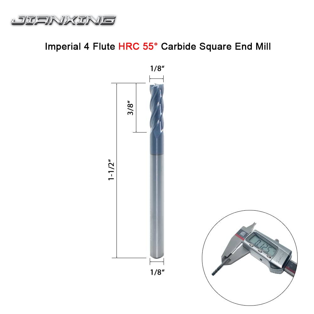 Frez z węglików spiekanych do stali stopowych / hartowanych stali, frezy końcowych 1/8", 4 rowki HRC 55 stopni powłoka AlTiN, frezy CNC (4 sztuki)