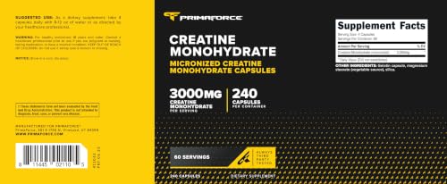 Primaforce Creatine Monohydrate Capsules (3,000mg) 240 Capsules - Image 5