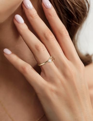 14K Gold Plated Engagement Rings for Women Princess Cut Created Yellow Citrine Trillion Cut Cubic Zirconia Double Stone Wedding Band Promise Rings for Her Size 5-104